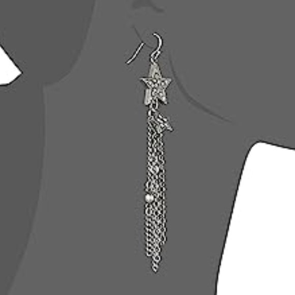 BEN AMUN JEWELRY Crystal Star Dangle Earrings in Silver New - Picture 3 of 9
